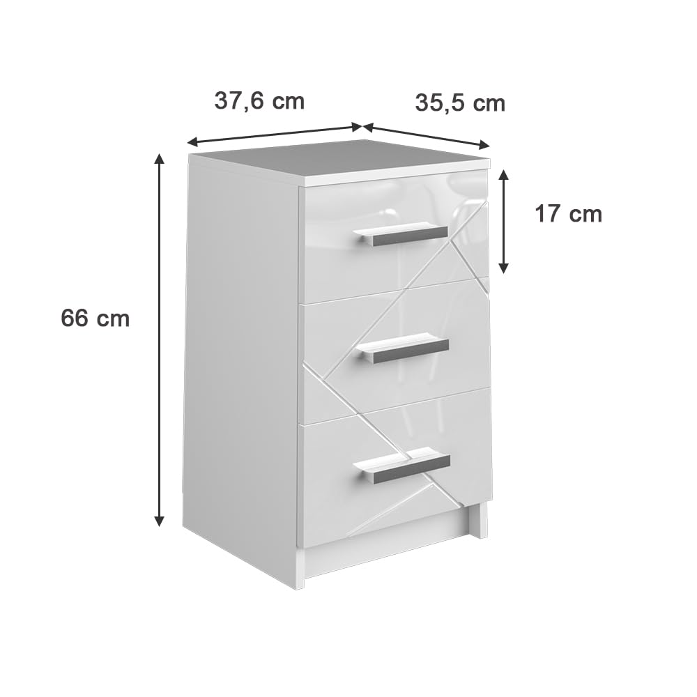 Juego de 2 Mesitas de Noche Vicco Irma – Blanco Alto Brillo – 37,6 x 35,5 x 66 cm