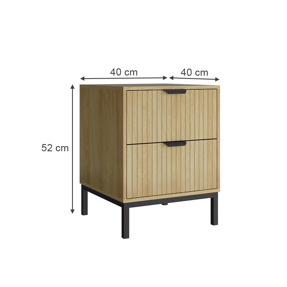 Juego de 2 Mesitas de Noche Vicco Lennox – 40x40x52 cm – Color Roble con Estructura Negra