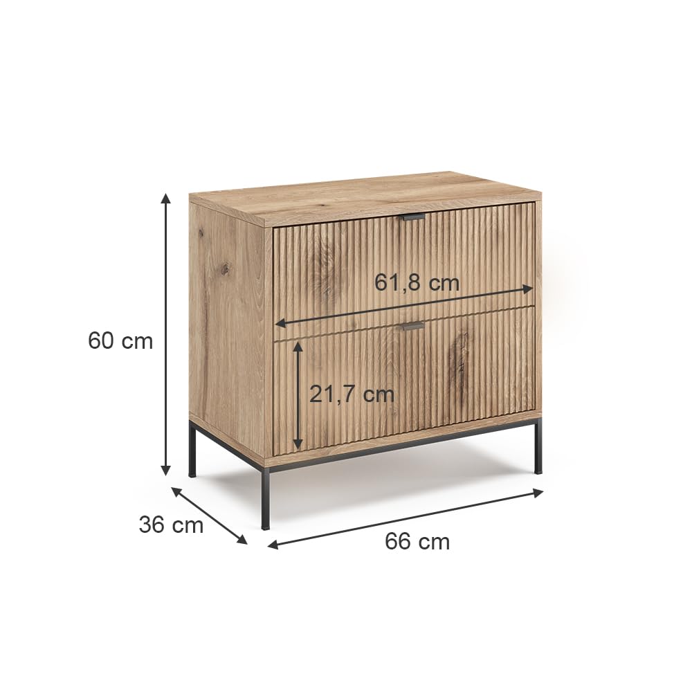Juego de 2 Mesitas de Noche con Cajones, Color Roble Vikingo, Diseño Moderno – Vicco Eliza