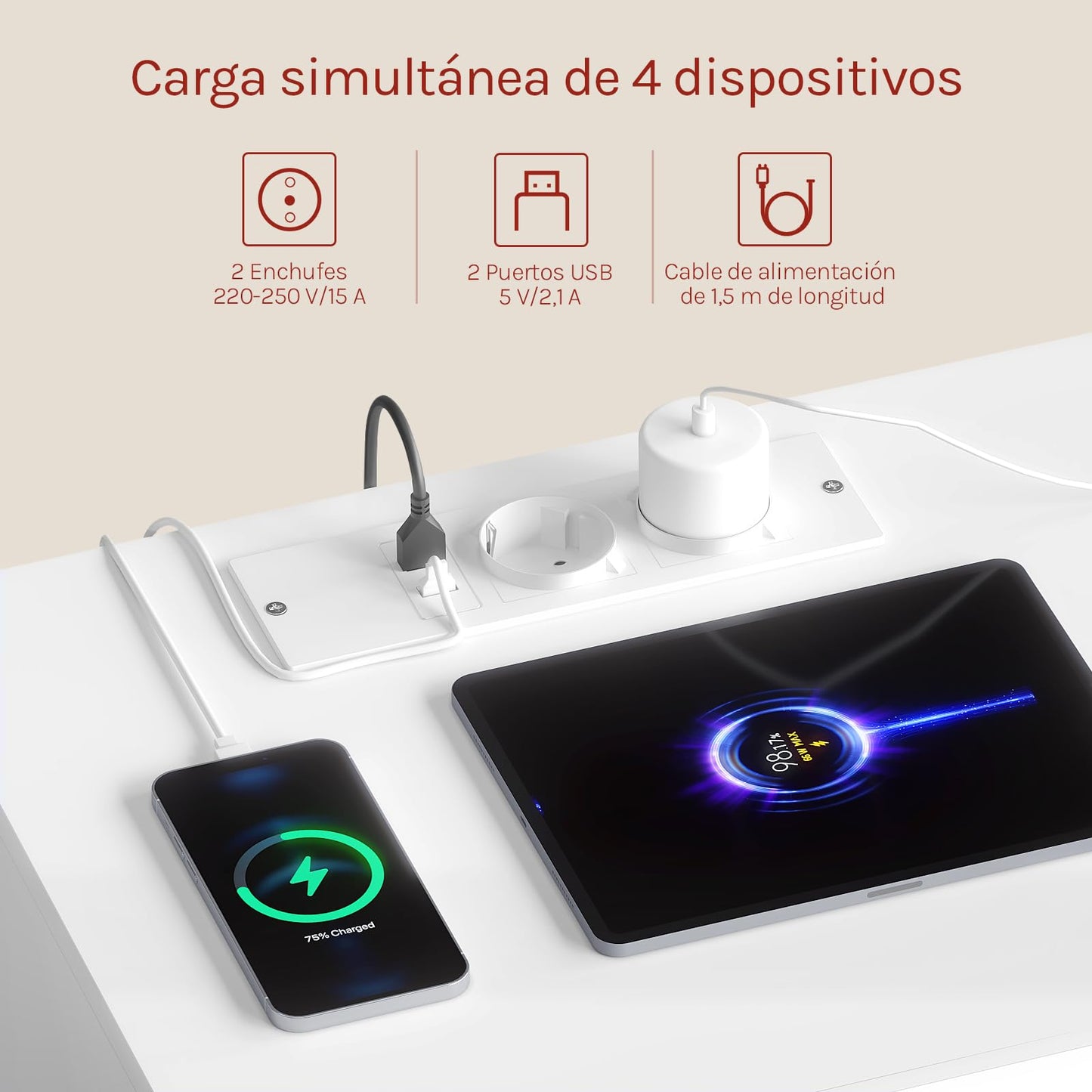 Juego de 2 Mesitas de Noche con LED, Cargador USB y Enchufes, 2 Cajones, Blanco, Estilo Moderno – WOLTU NTS23ws-2