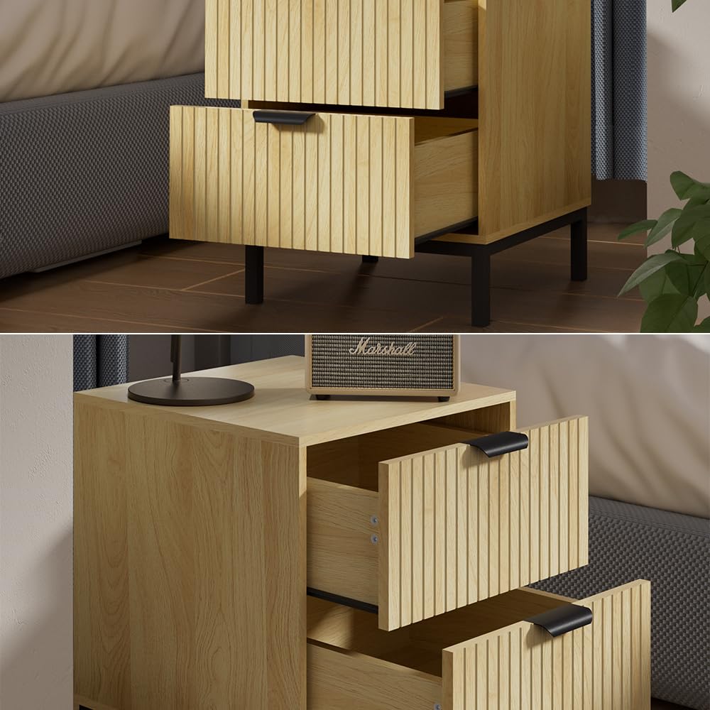 Juego de 2 Mesitas de Noche Vicco Lennox – 40x40x52 cm – Color Roble con Estructura Negra