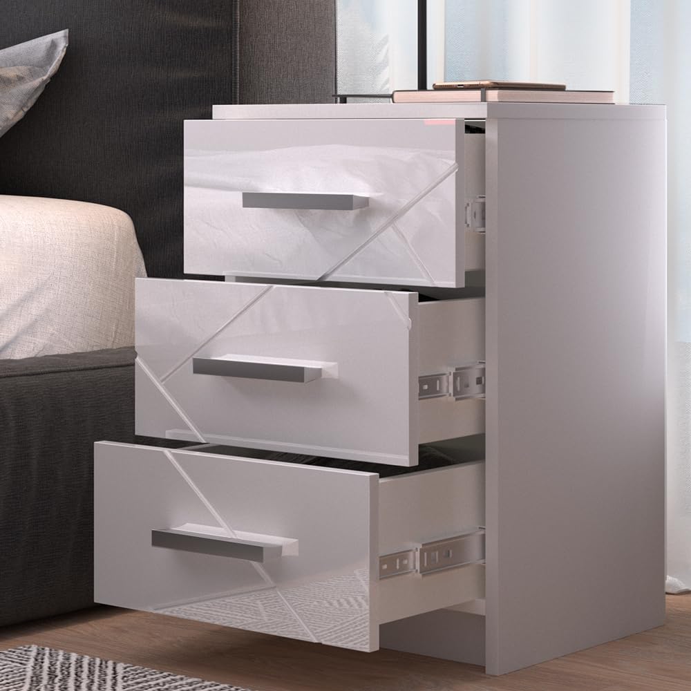 Juego de 2 Mesitas de Noche Vicco Irma – Blanco Alto Brillo – 37,6 x 35,5 x 66 cm