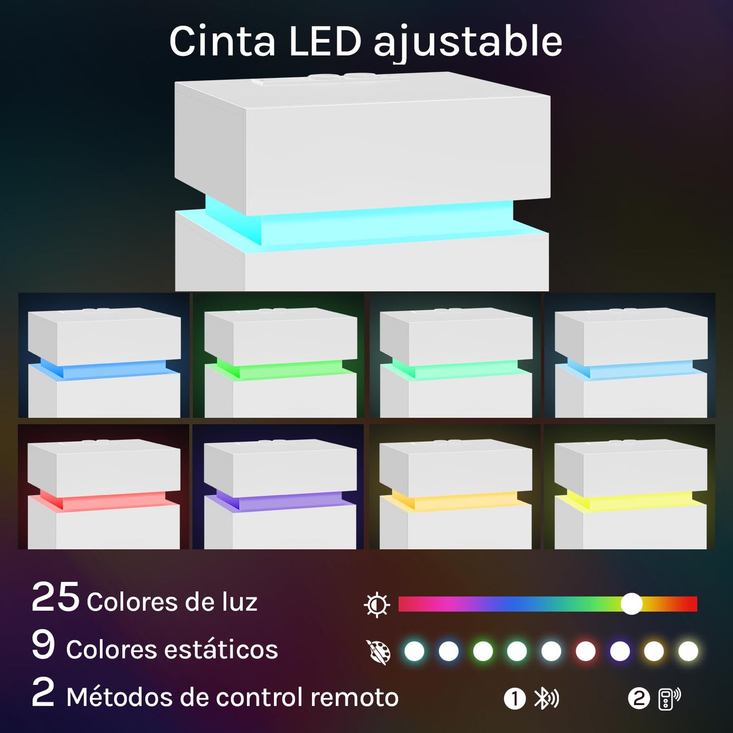 Juego de 2 Mesitas de Noche con LED, Cargador USB y Enchufes, 2 Cajones, Blanco, Estilo Moderno – WOLTU NTS23ws-2