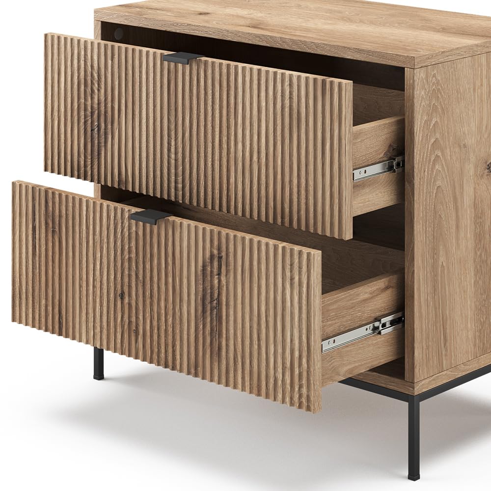 Juego de 2 Mesitas de Noche con Cajones, Color Roble Vikingo, Diseño Moderno – Vicco Eliza