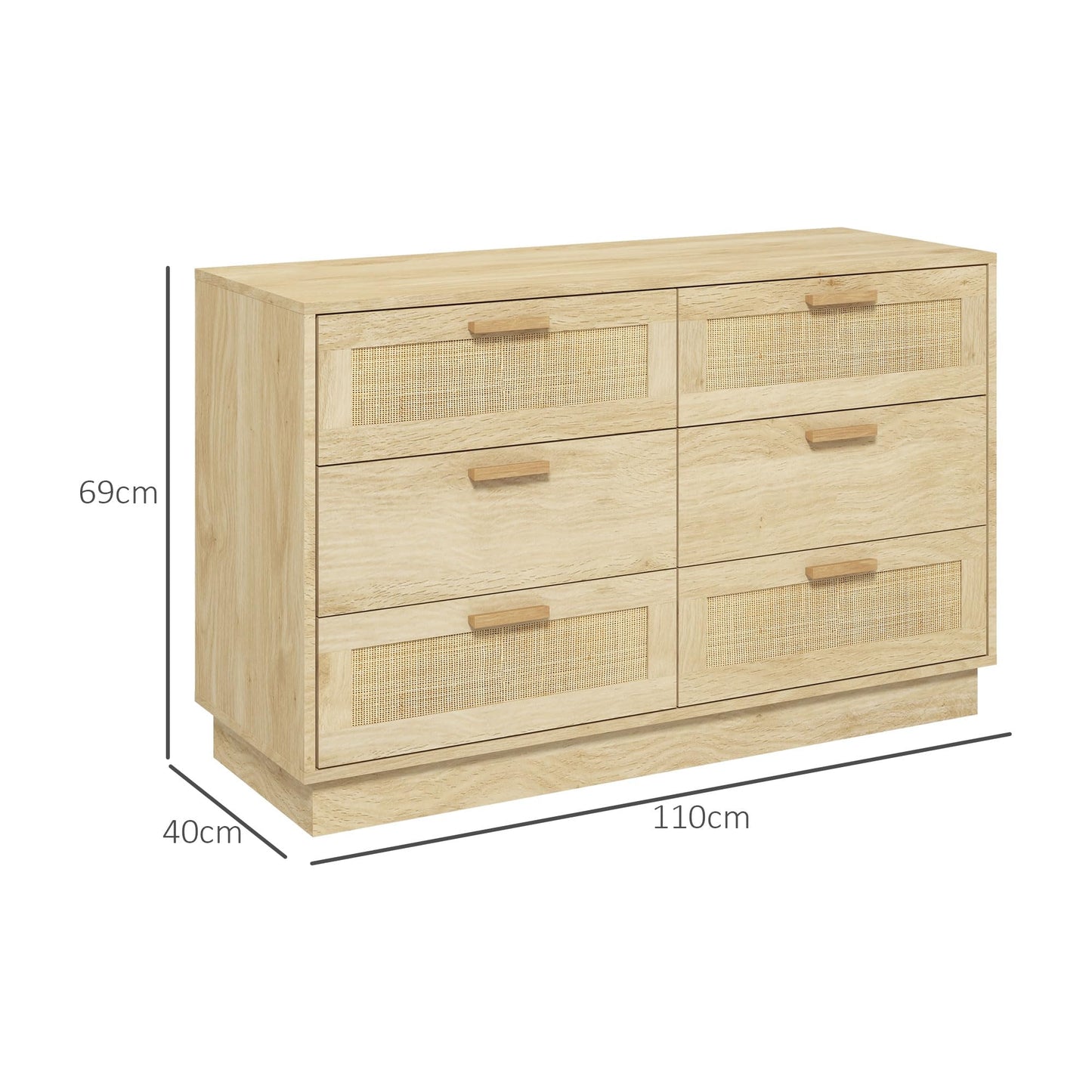 Cómoda de Noche con Cajones de Ratán – Estilo Bohemio – 110x40x69 cm – Color Roble Natural – HOMCOM