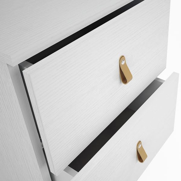 Mesita de Noche Blanca con 2 Cajones, Diseño Minimalista, Tiradores de Piel Sintética, 61,6 cm de Alto