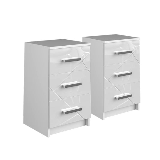 Juego de 2 Mesitas de Noche Vicco Irma – Blanco Alto Brillo – 37,6 x 35,5 x 66 cm