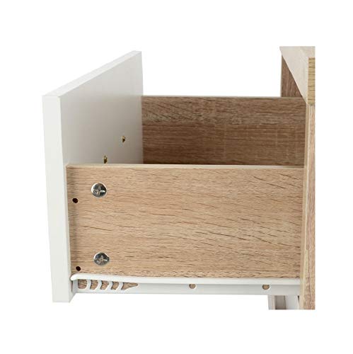 Conjunto Dormitorio Meyvaser: Cómoda 4 Cajones + 2 Mesitas de Noche – Color Cambria y Blanco