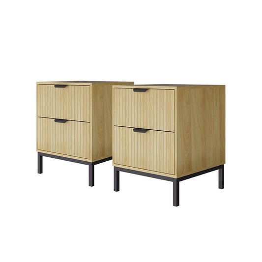 Juego de 2 Mesitas de Noche Vicco Lennox – 40x40x52 cm – Color Roble con Estructura Negra