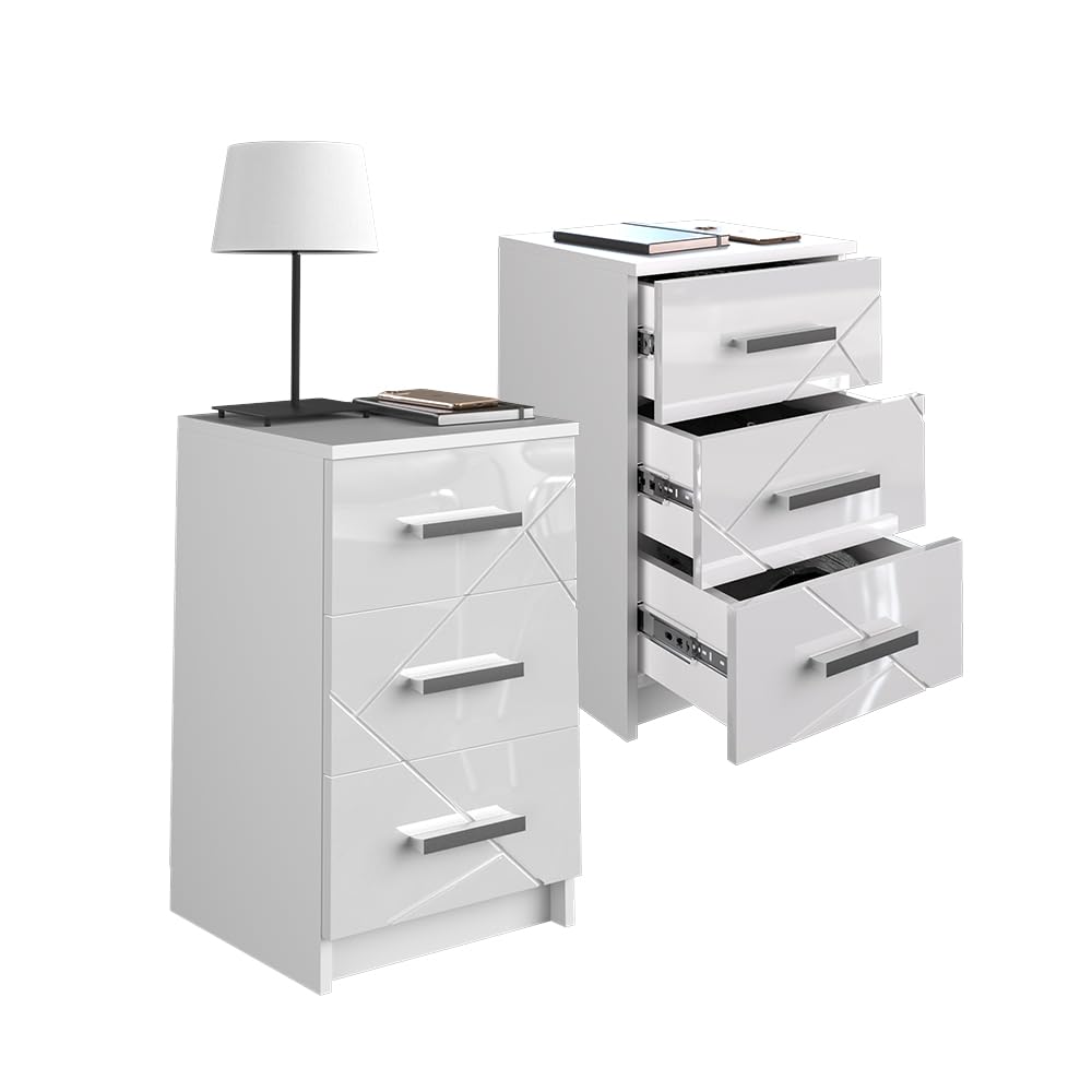 Juego de 2 Mesitas de Noche Vicco Irma – Blanco Alto Brillo – 37,6 x 35,5 x 66 cm
