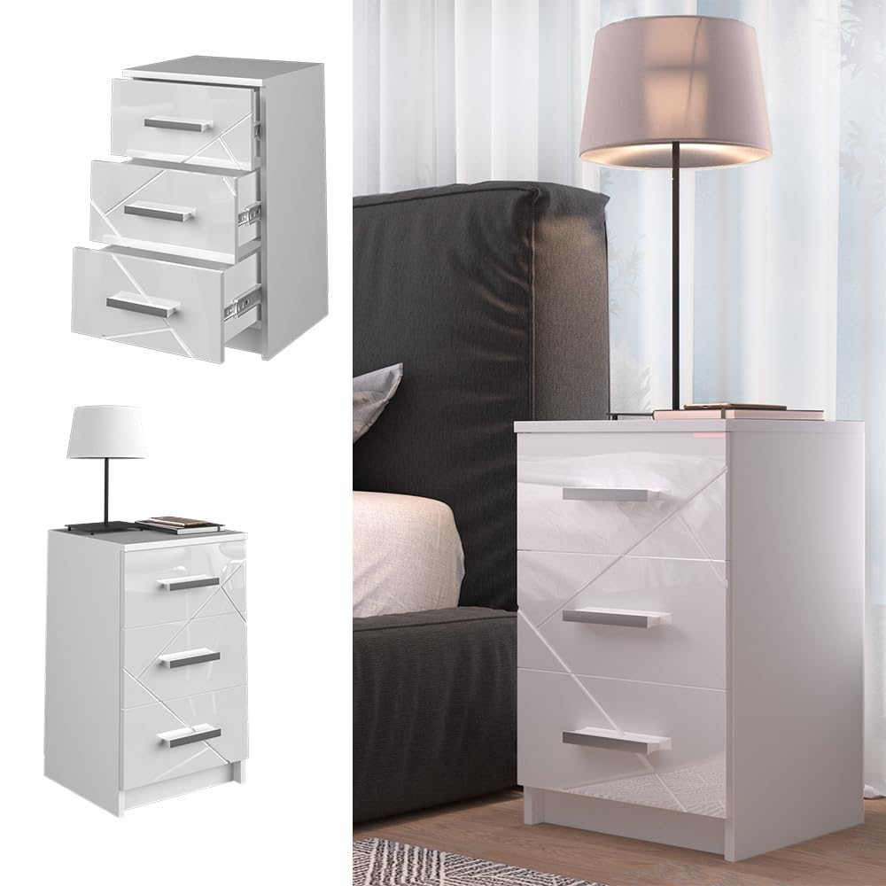 Juego de 2 Mesitas de Noche Vicco Irma – Blanco Alto Brillo – 37,6 x 35,5 x 66 cm