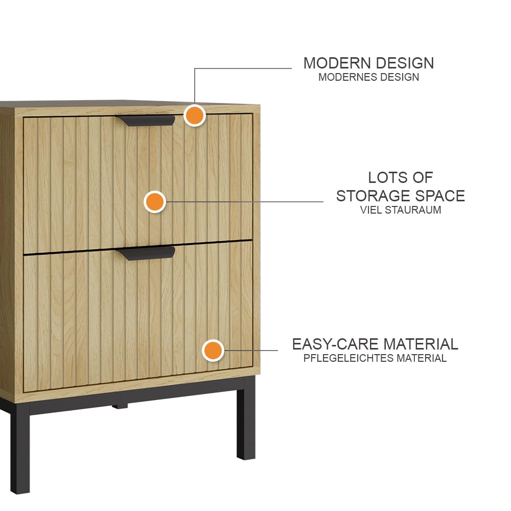 Juego de 2 Mesitas de Noche Vicco Lennox – 40x40x52 cm – Color Roble con Estructura Negra