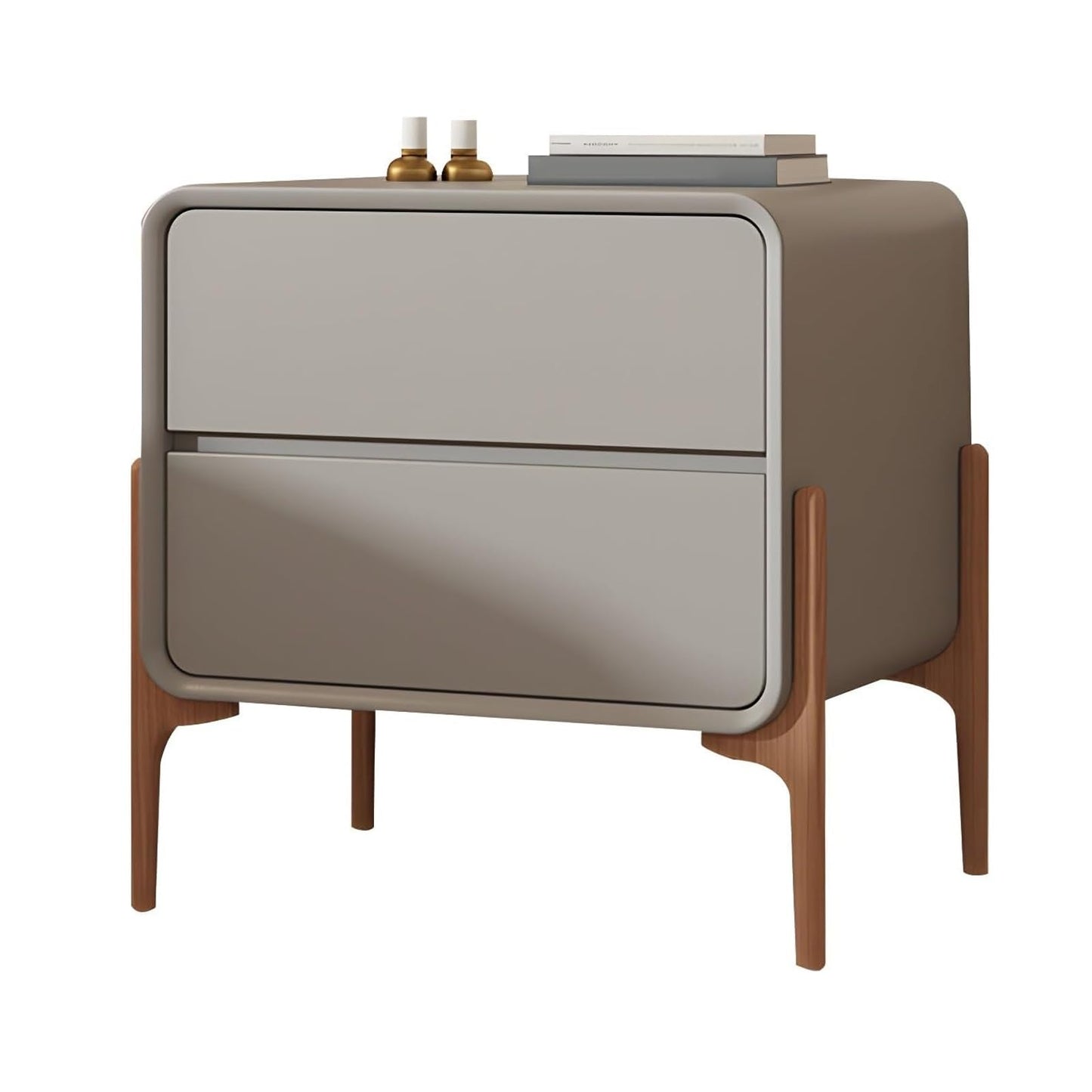 Mesita de Noche Moderna con 2 Cajones y Patas Altas – 25x40x50 cm – Color Gris – Estilo Minimalista – ATAPNLNMTZ