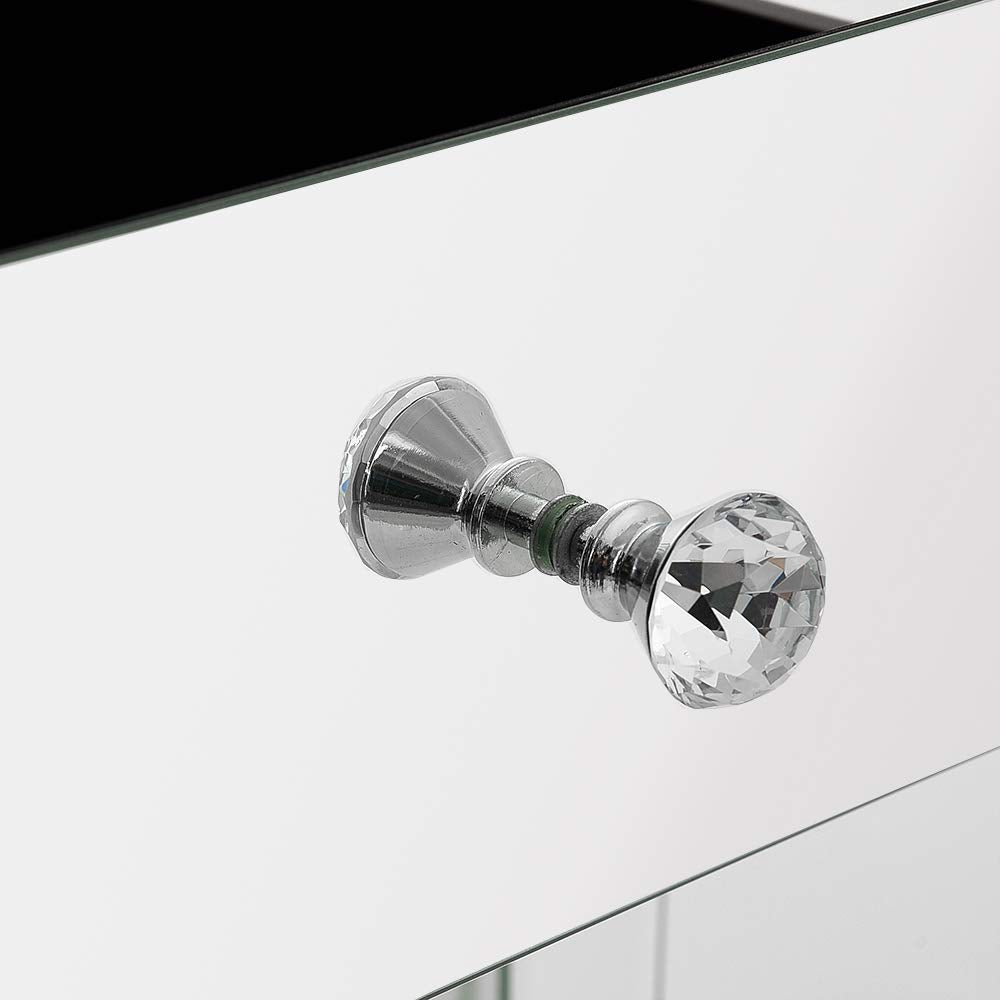 Mesilla de Noche con Espejo de Cristal – 1 Cajón – Set de 2 – 40x40x65 cm – Diseño Elegante para Dormitorio o Salón