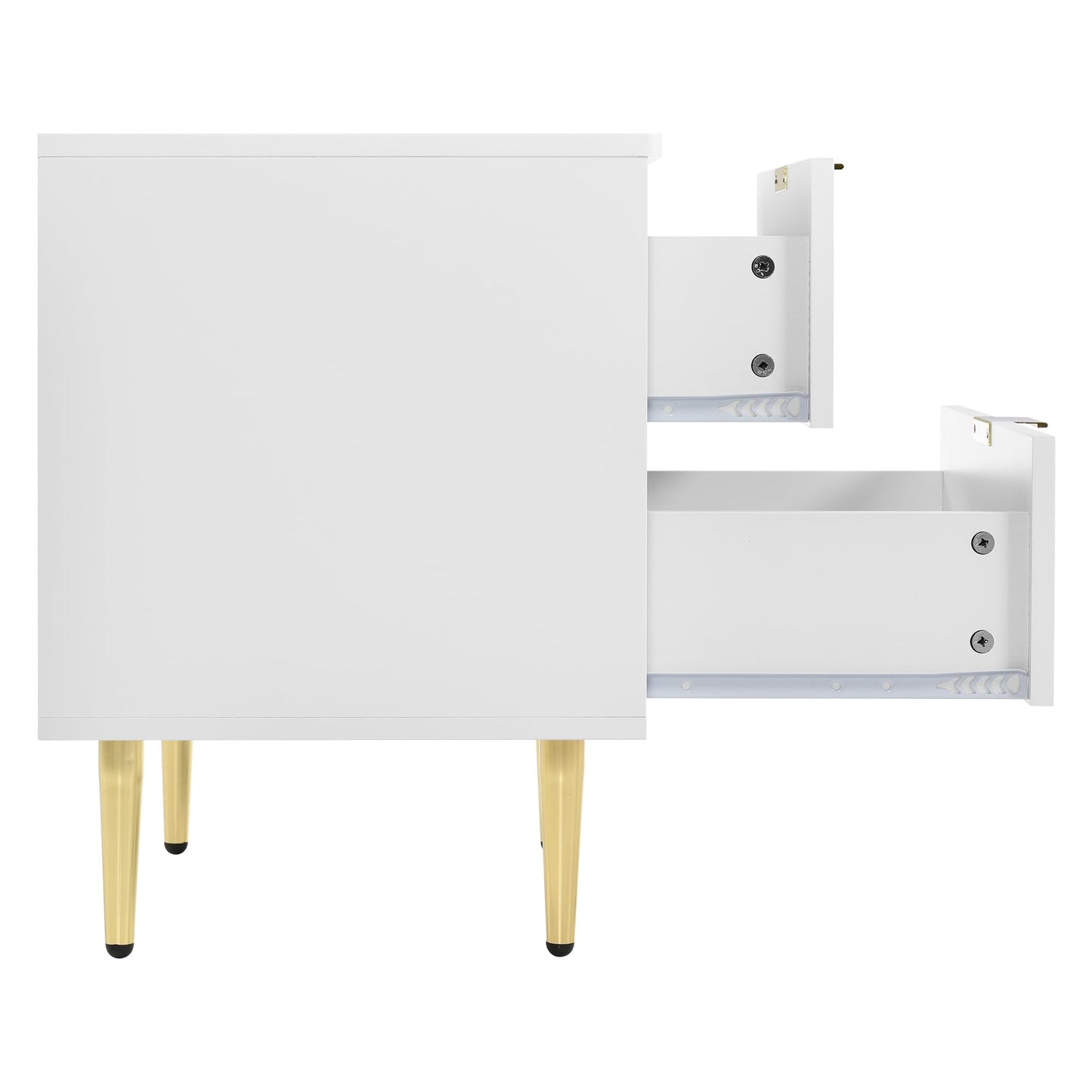 Juego de 2 Mesitas de Noche Blancas con Cajones, Diseño Floral y Patas Doradas – 50x40x54 cm – KecDuey