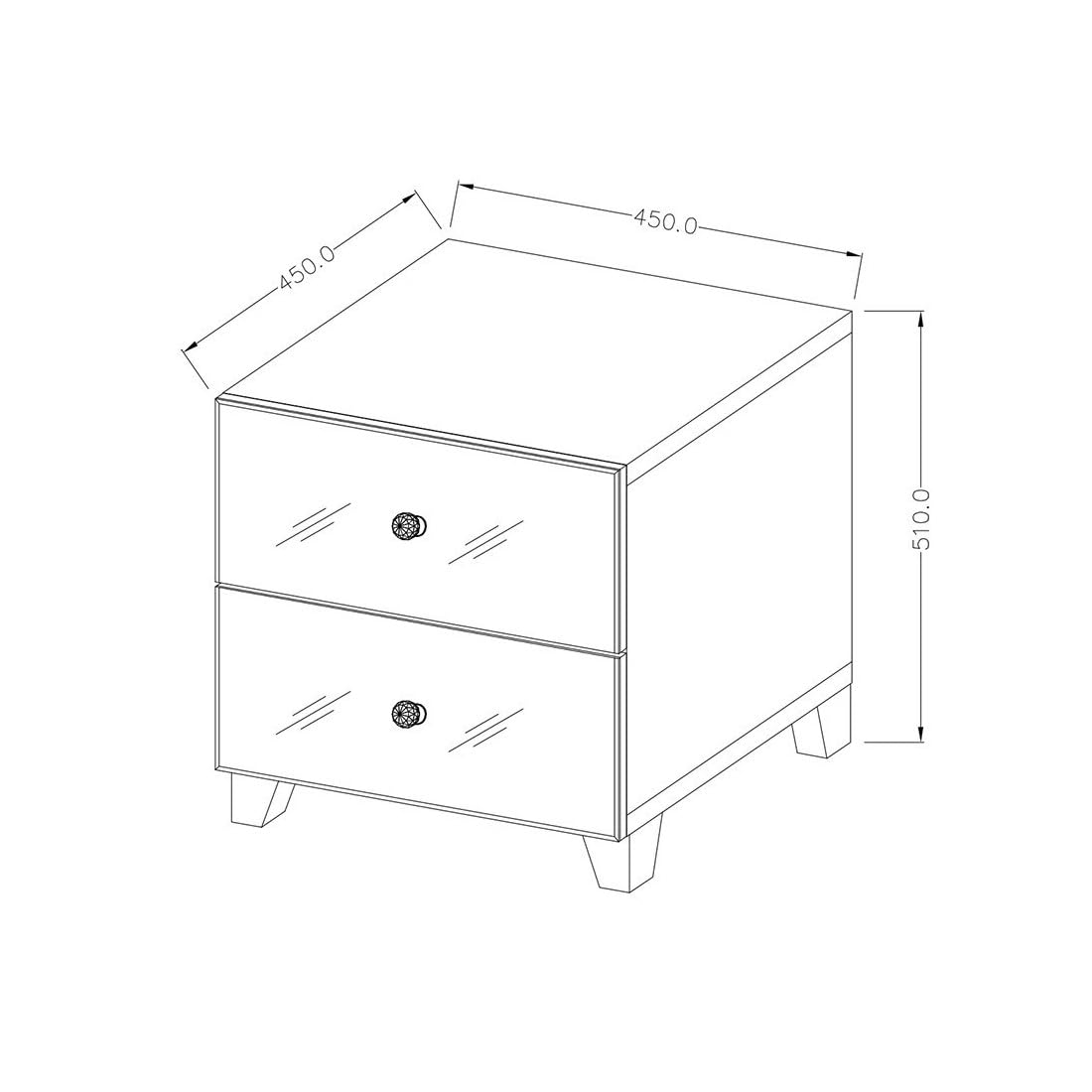 Mesa de Noche con 2 Cajones y Frentes de Espejo – 45x51x45 cm – Color Gris – Diseño Moderno y Elegante