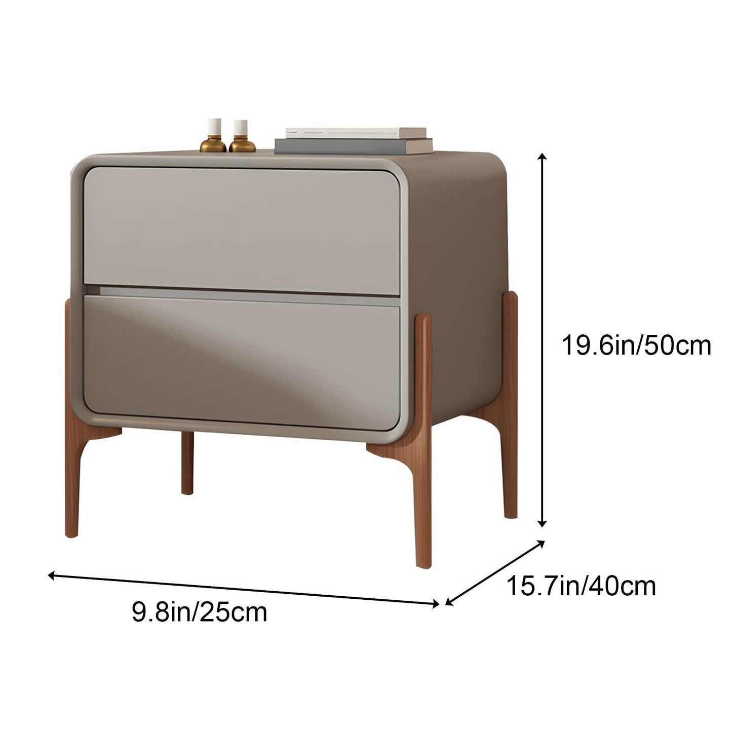 Mesita de Noche Moderna con 2 Cajones y Patas Altas – 25x40x50 cm – Color Gris – Estilo Minimalista – ATAPNLNMTZ