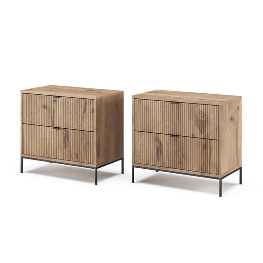 Juego de 2 Mesitas de Noche con Cajones, Color Roble Vikingo, Diseño Moderno – Vicco Eliza