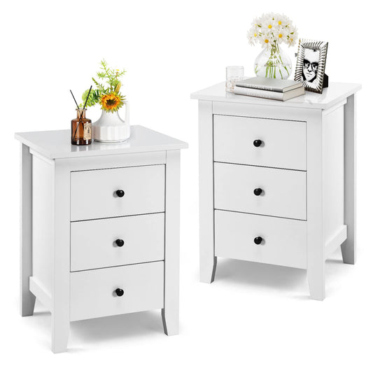 Mesita de Noche KOMFOTTEU con 3 Cajones – Lote de 2 – Color Blanco – 46x37x65 cm