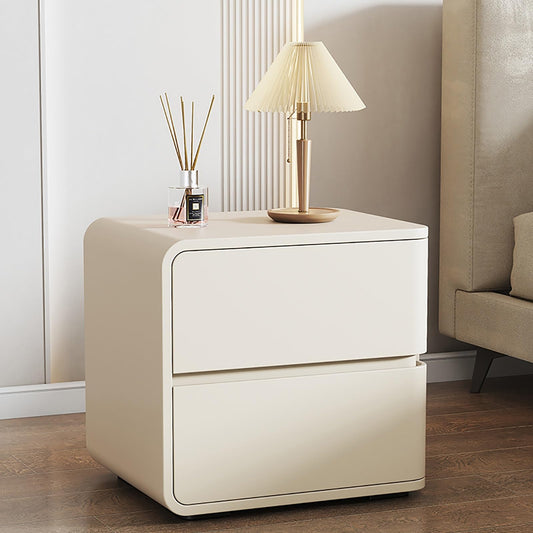 Mesita de Noche de Madera con 2 Cajones – 40x40x47 cm – Color Beige – Diseño Clásico y Seguro con Patas Altas