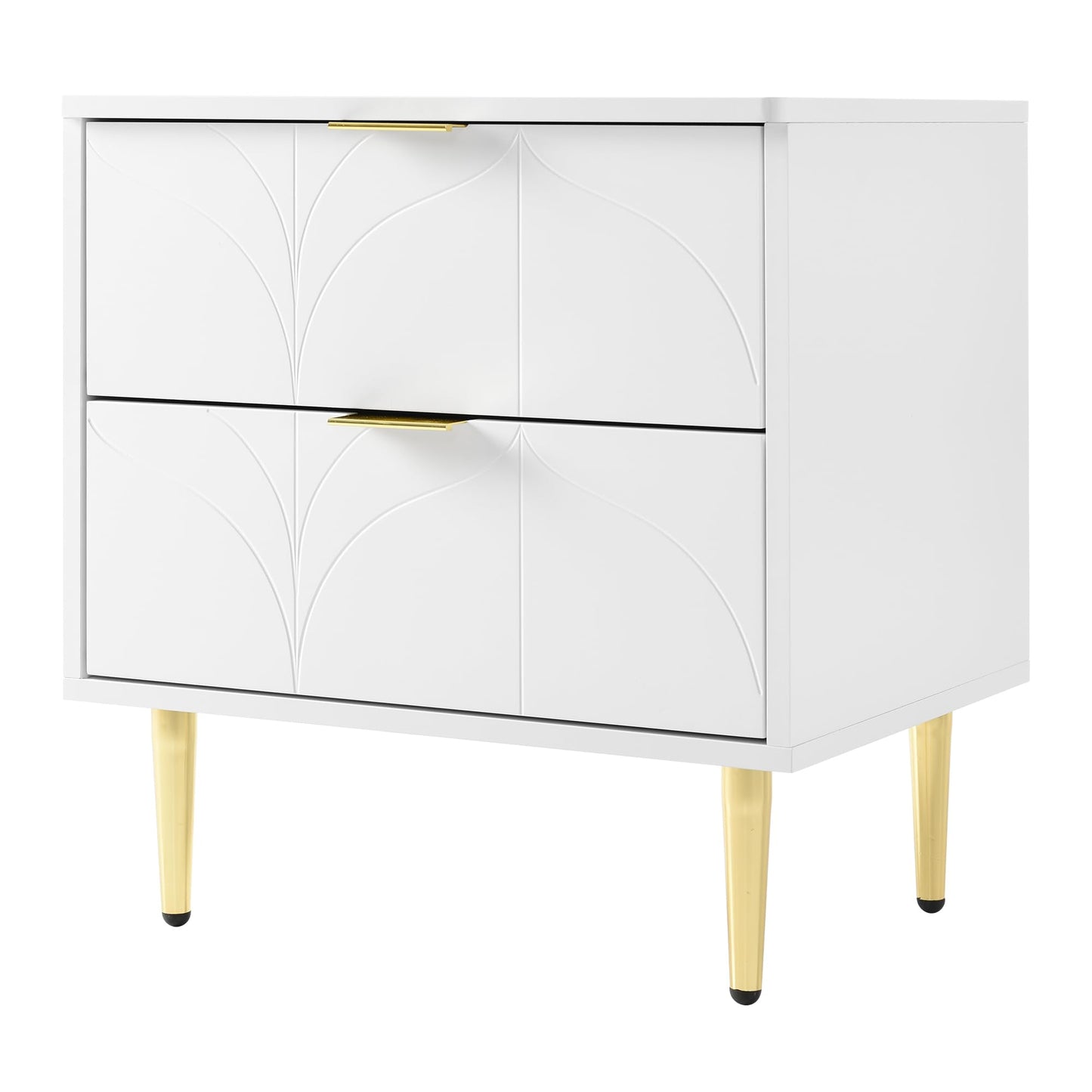 Juego de 2 Mesitas de Noche Blancas con Cajones, Diseño Floral y Patas Doradas – 50x40x54 cm – KecDuey