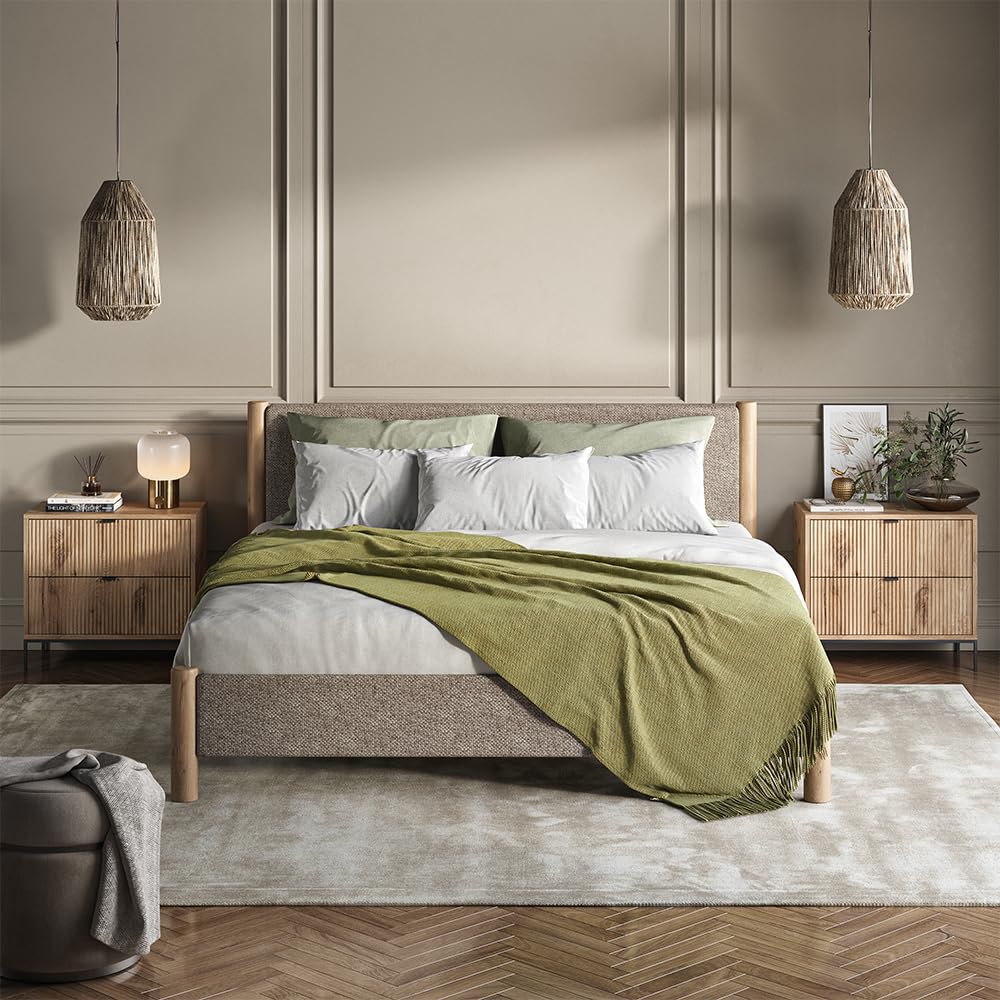 Juego de 2 Mesitas de Noche con Cajones, Color Roble Vikingo, Diseño Moderno – Vicco Eliza