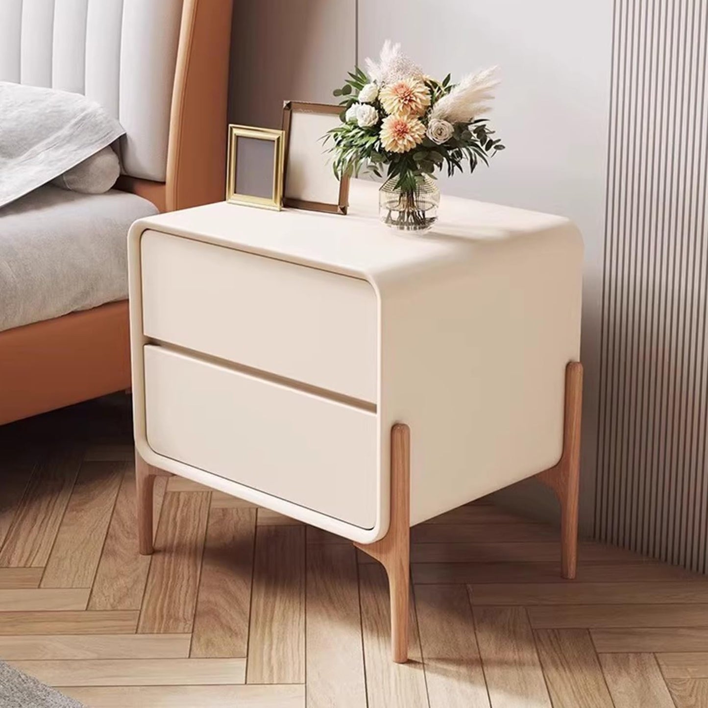 Mesita de Noche Moderna con 2 Cajones y Patas Altas – 25x40x50 cm – Color Gris – Estilo Minimalista – ATAPNLNMTZ