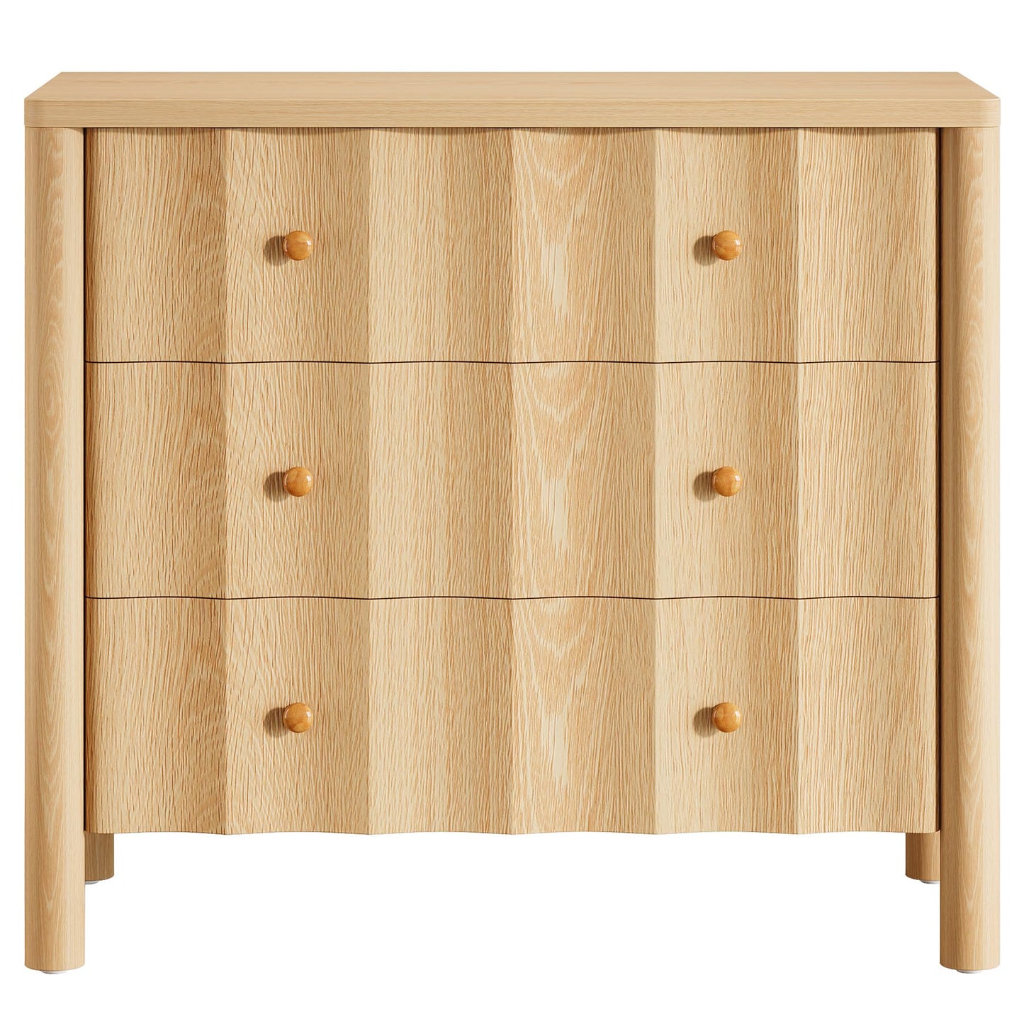 Mesita de Noche Tribesigns con 3 Cajones y Frente Ondulado – 80x40x75 cm – Roble Natural