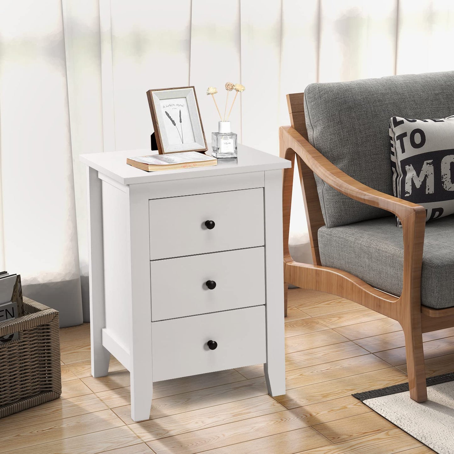 Mesita de Noche KOMFOTTEU con 3 Cajones – Lote de 2 – Color Blanco – 46x37x65 cm